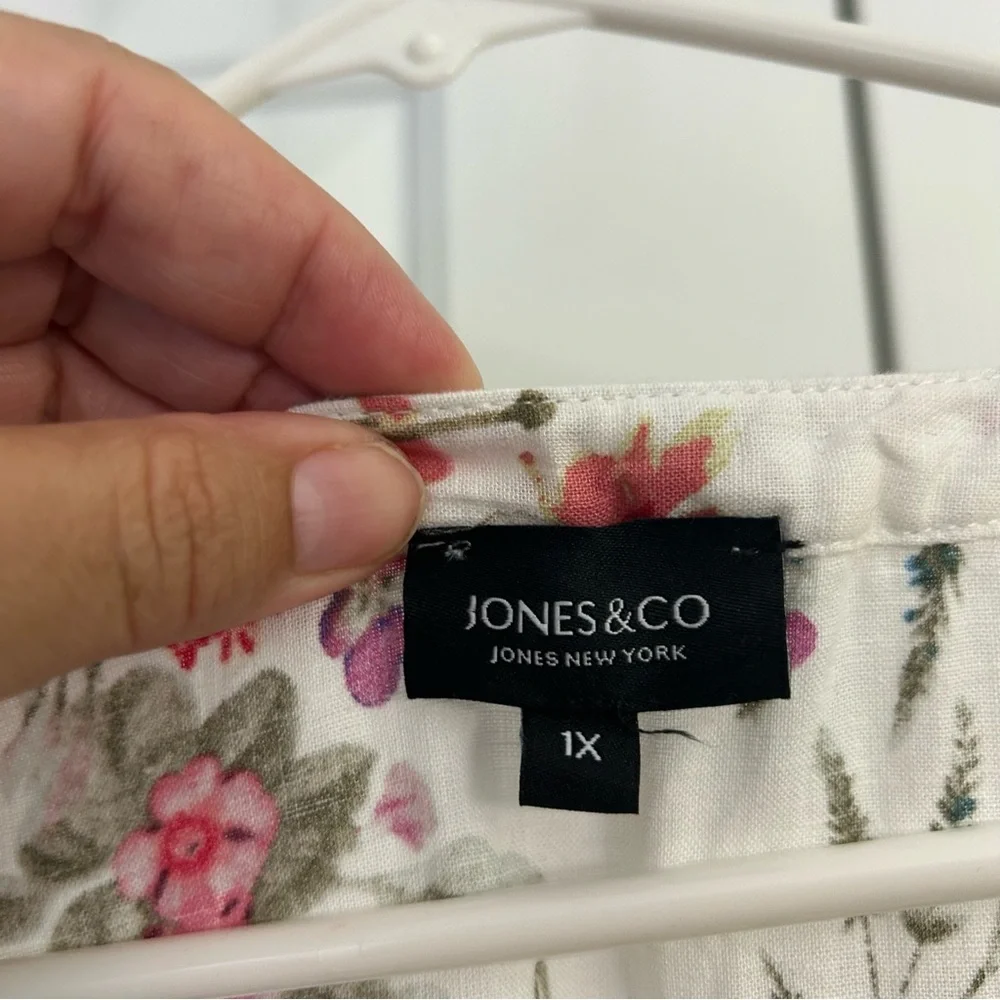 Jones NY Linen Floral High/Low Hem Roll Tab Sleeve Spring Women's Top 1X - Picture 8 of 14